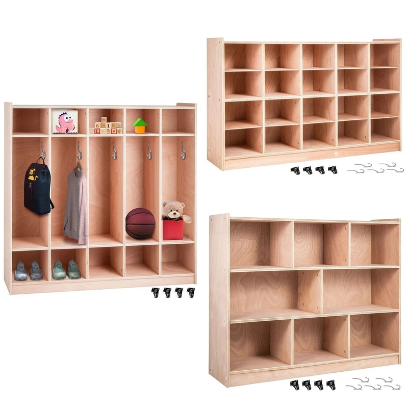 Premium 5 Section Daycare Cubby Coat Rack And Kids Storage Organizer With Hooks Bins 1
