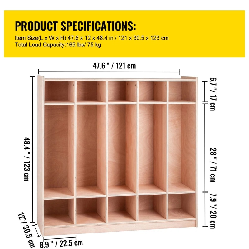 Premium 5 Section Daycare Cubby Coat Rack And Kids Storage Organizer With Hooks Bins 7