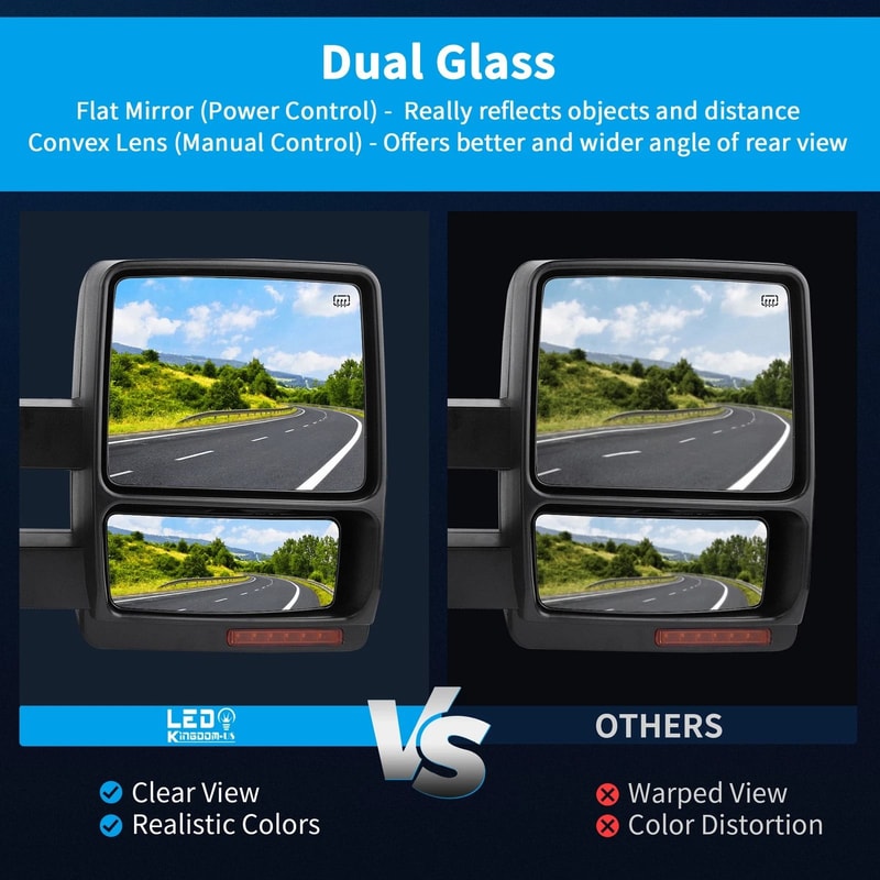 Pair Power Heated Tow Mirrors For With Signal And Puddle Light Extendable Heated Defrost Fun 2