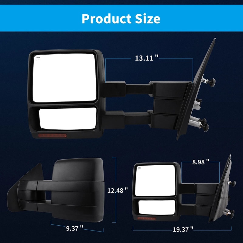 Pair Power Heated Tow Mirrors For With Signal And Puddle Light Extendable Heated Defrost Fun 4