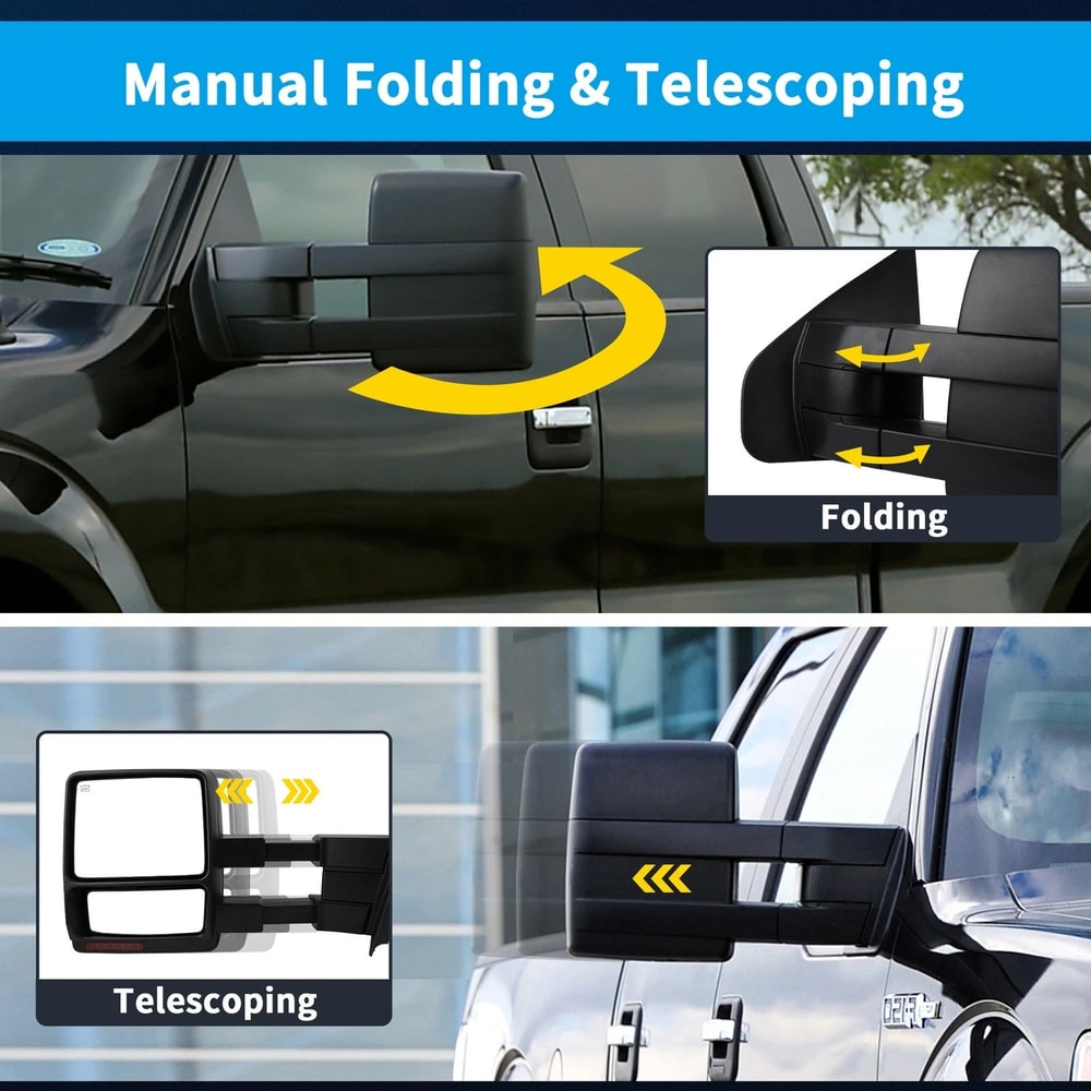 Pair Power Heated Tow Mirrors For With Signal And Puddle Light Extendable Heated Defrost Fun 5