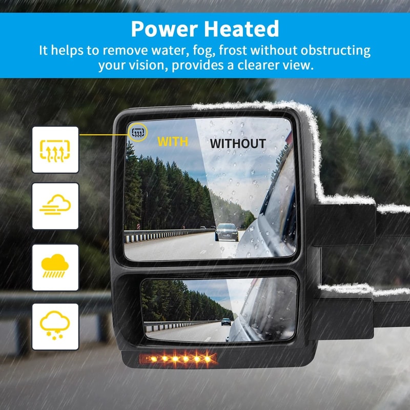 Pair Power Heated Tow Mirrors For With Signal And Puddle Light Extendable Heated Defrost Fun 8