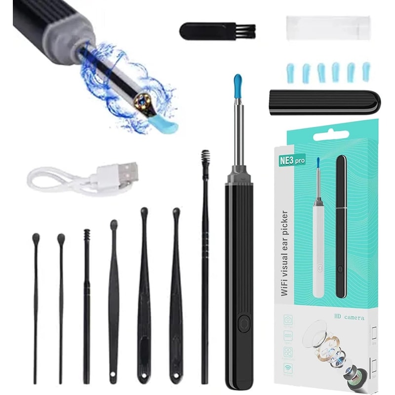NEW LED Ear Wax Cleaner With Camera Light Removal Kit Black 0