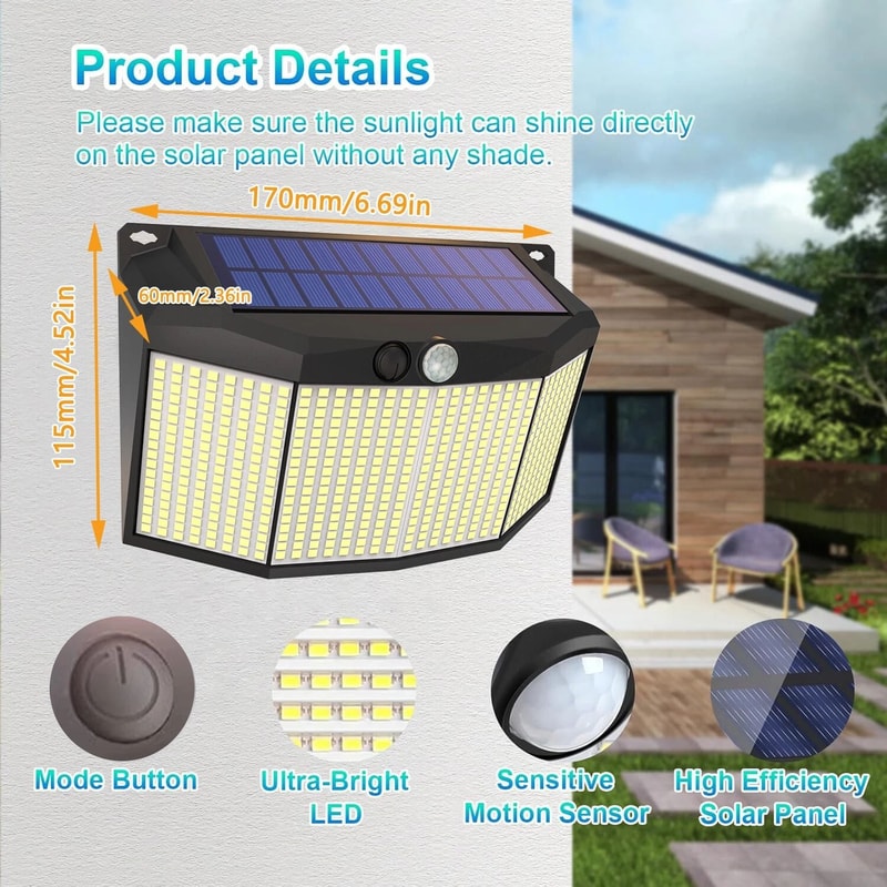 LED Solar Power Wall Light With PIR Motion Sensor Outdoor Garden Security Lamp 3