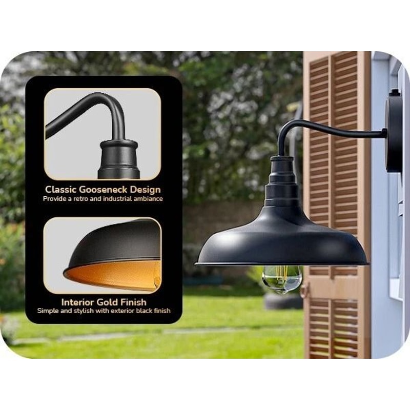 Dusk To Dawn Outdoor Wall Lights Farmhouse Gooseneck Barn Lights In Black 3