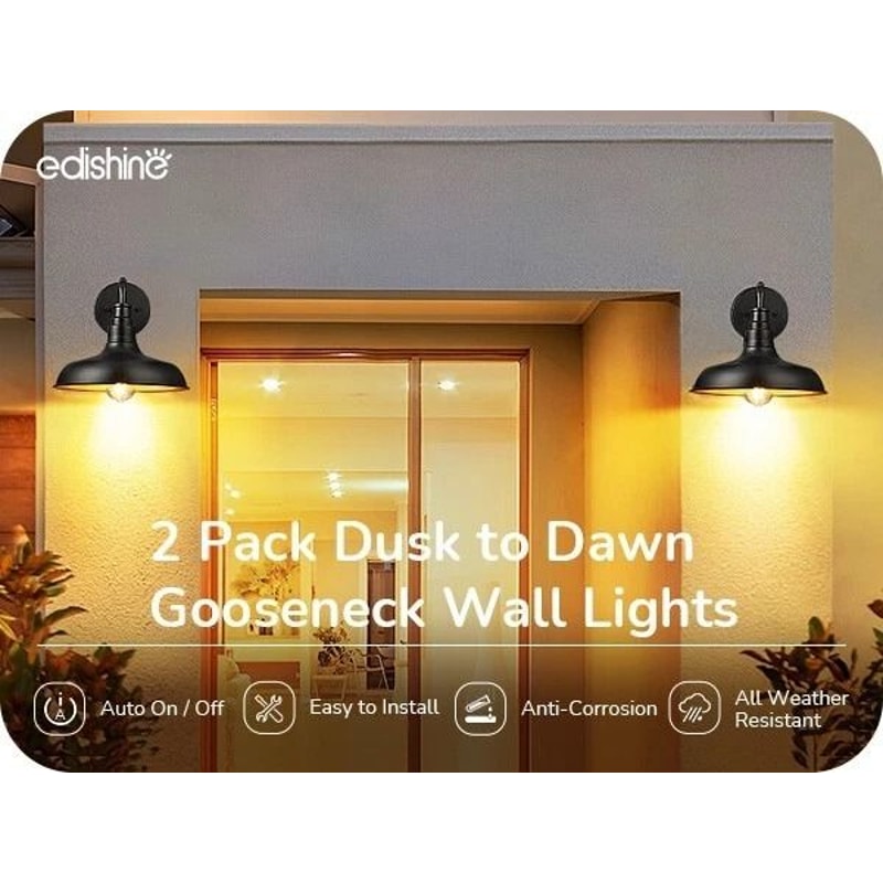 Dusk To Dawn Outdoor Wall Lights Farmhouse Gooseneck Barn Lights In Black 6