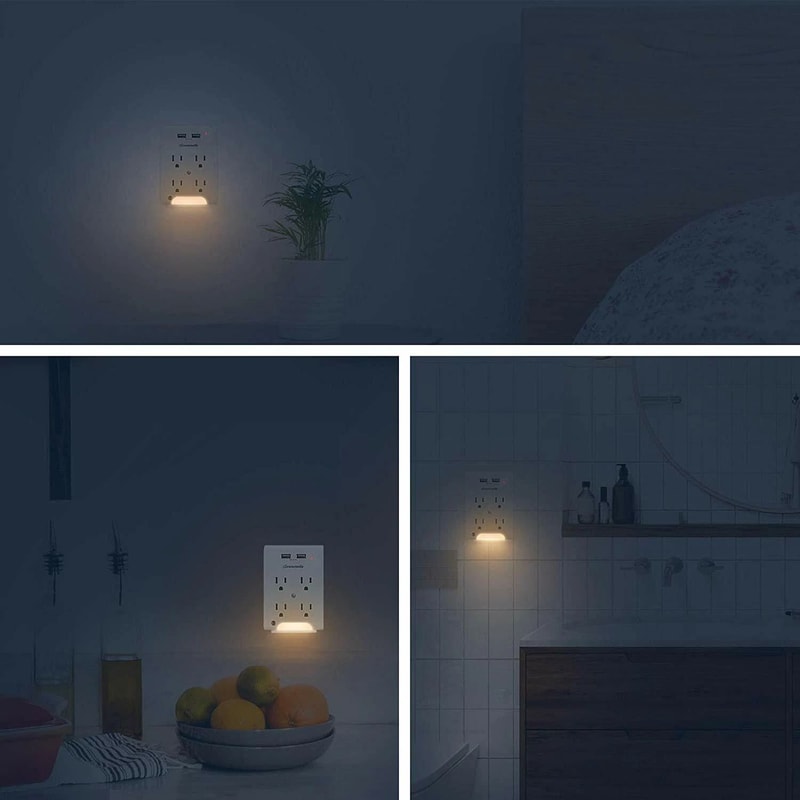 Wall Plug Outlet Adapter With USB Ports And Light Sensor Night Light 1