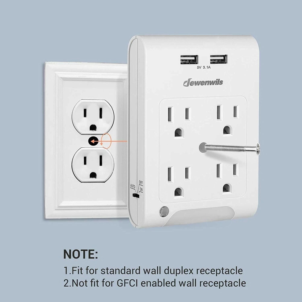 Wall Plug Outlet Adapter With USB Ports And Light Sensor Night Light 2