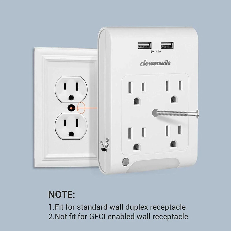 Wall Plug Outlet Adapter With USB Ports And Light Sensor Night Light 2