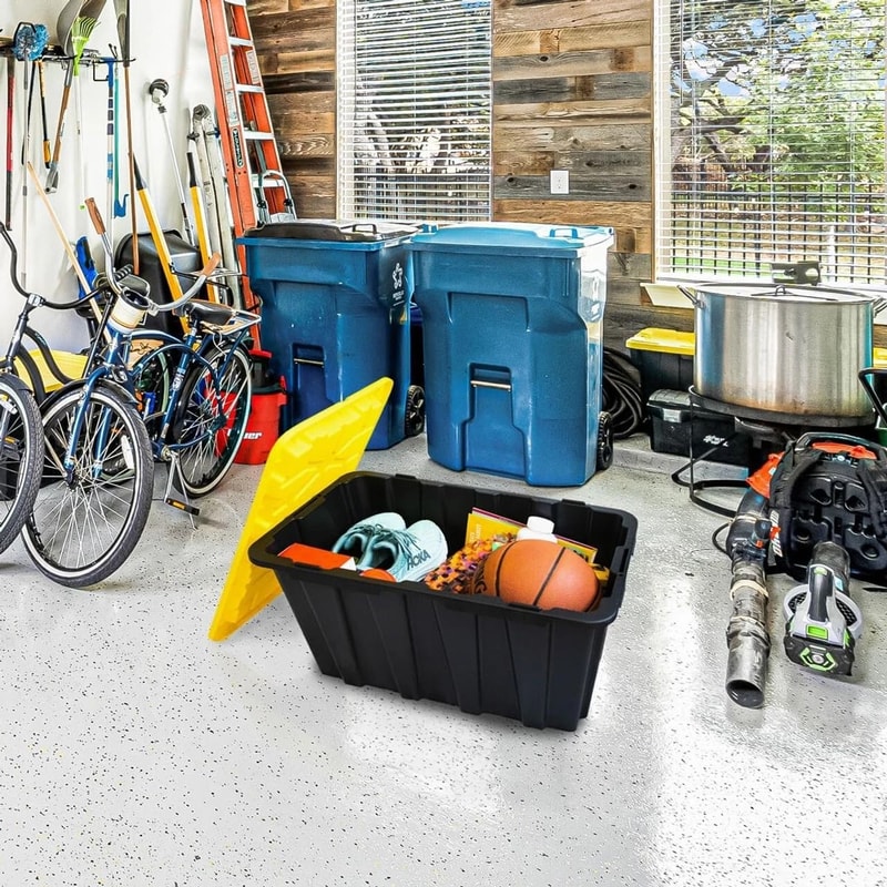 Durable 12 Gallon Black Plastic Storage Bins With Snap Lids For Easy Organization 0
