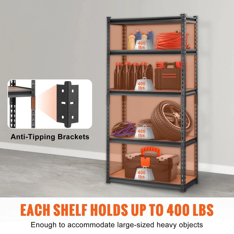 5 Tier Adjustable Garage Storage Rack Capacity Shelving Unit 9