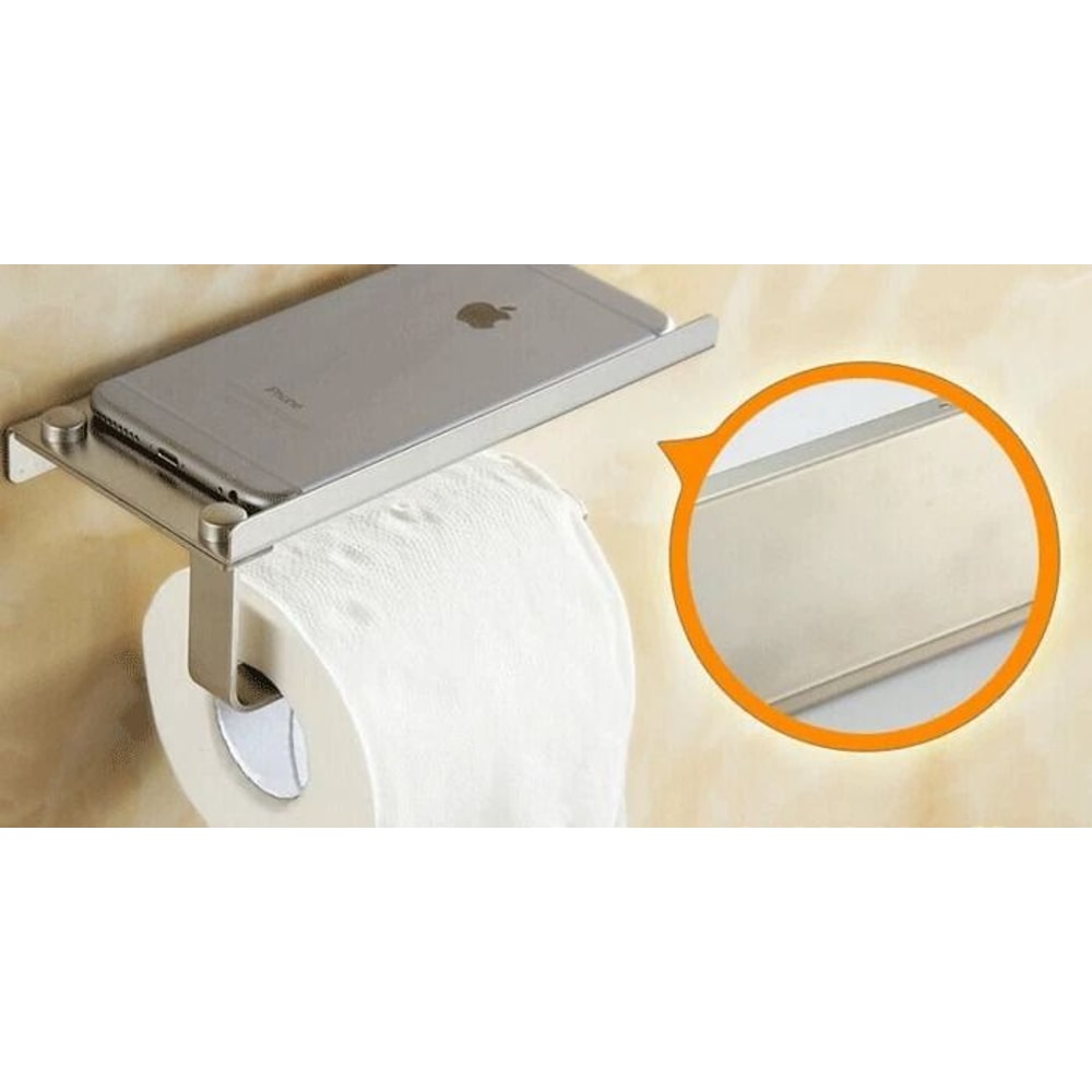WallMounted Toilet Paper Holder With Mobile Phone Storage Shelf SpaceSaving Bathroom Organizer 3