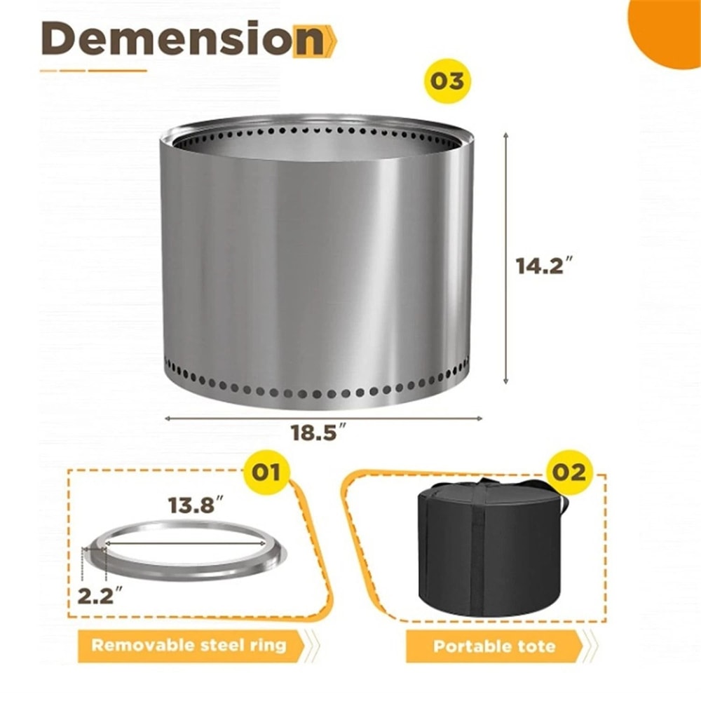 Smokeless Fire Pit Portable Wood Burning Outdoor Firepit For Camping Stainless Steel 2