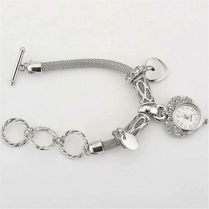 Elegant Women Silver Bangle Bracelet Watch With Crystal Detailing 1