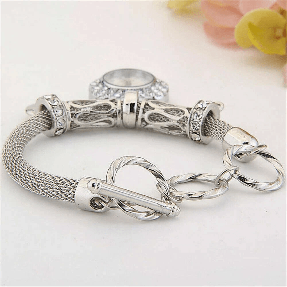 Elegant Women Silver Bangle Bracelet Watch With Crystal Detailing 2