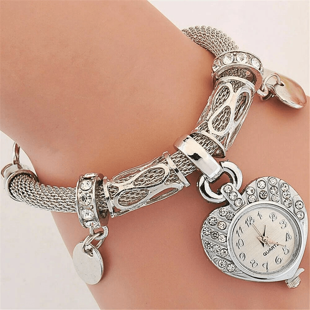 Elegant Women Silver Bangle Bracelet Watch With Crystal Detailing 0