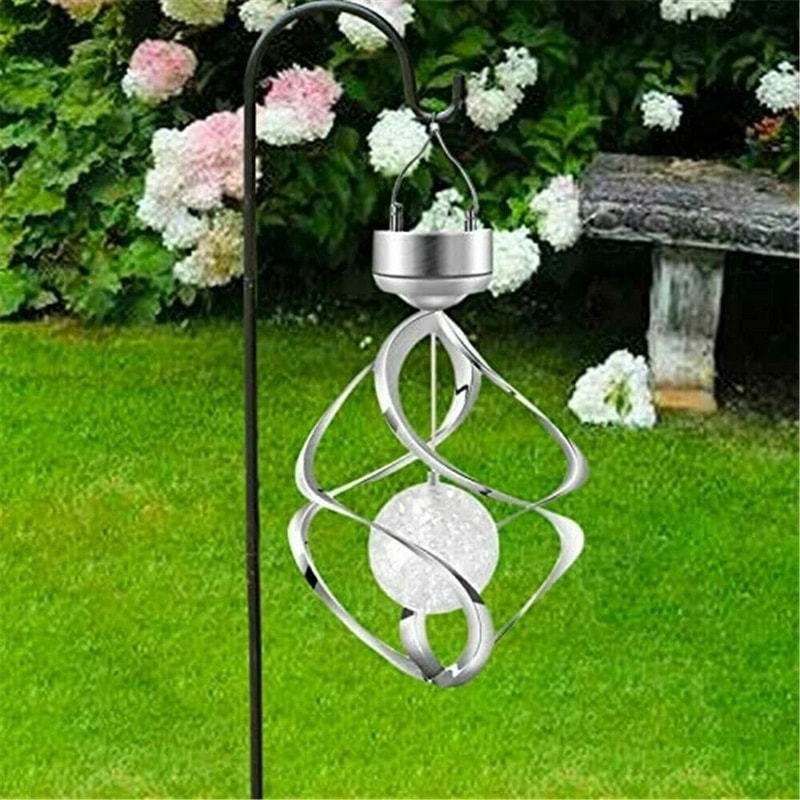 Solar Powered Wind Chimes LED Spiral Spinner Lamp Colour Changing Hanging Light For Outdoor Decor 3