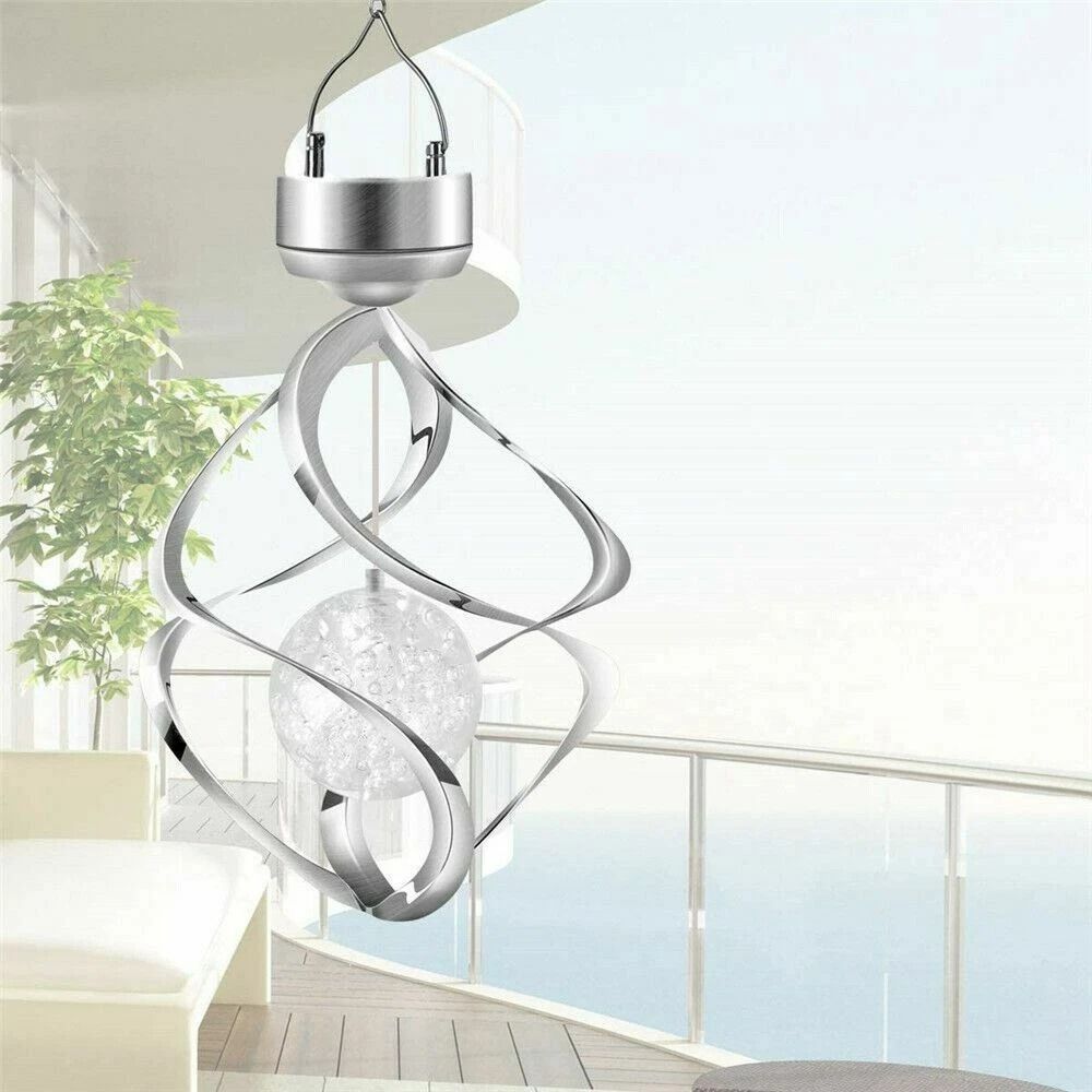 Solar Powered Wind Chimes LED Spiral Spinner Lamp Colour Changing Hanging Light For Outdoor Decor 6