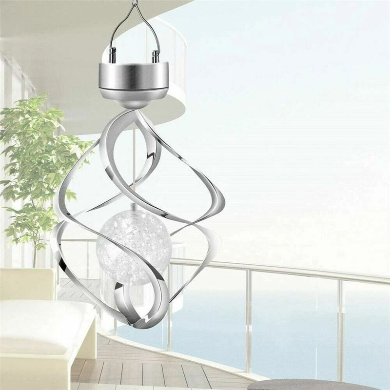 Solar Powered Wind Chimes LED Spiral Spinner Lamp Colour Changing Hanging Light For Outdoor Decor 6