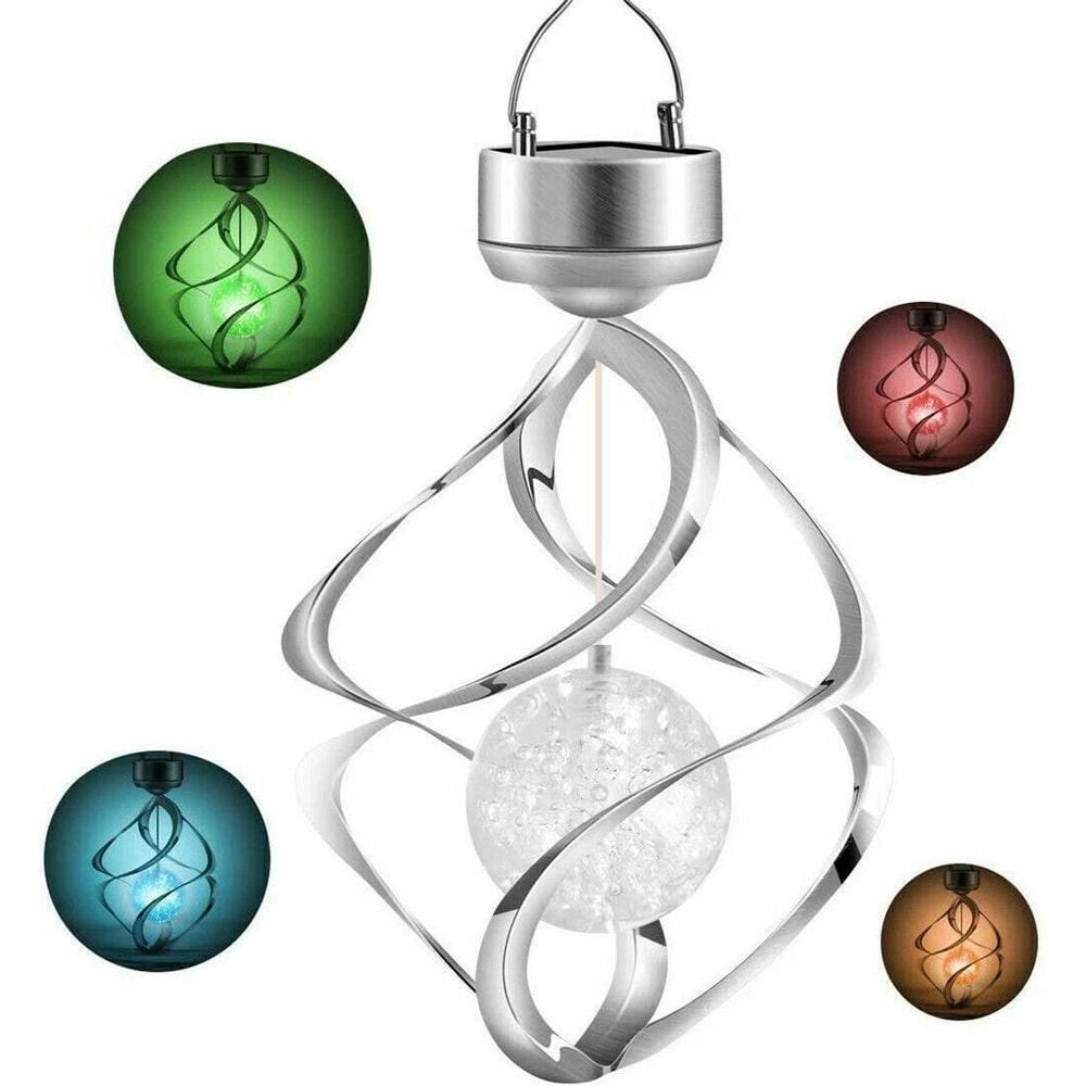 Solar Powered Wind Chimes LED Spiral Spinner Lamp Colour Changing Hanging Light For Outdoor Decor 4