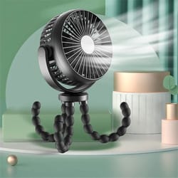 portable mini cooling fan with flexible tripod for desk, bike, and baby stroller
