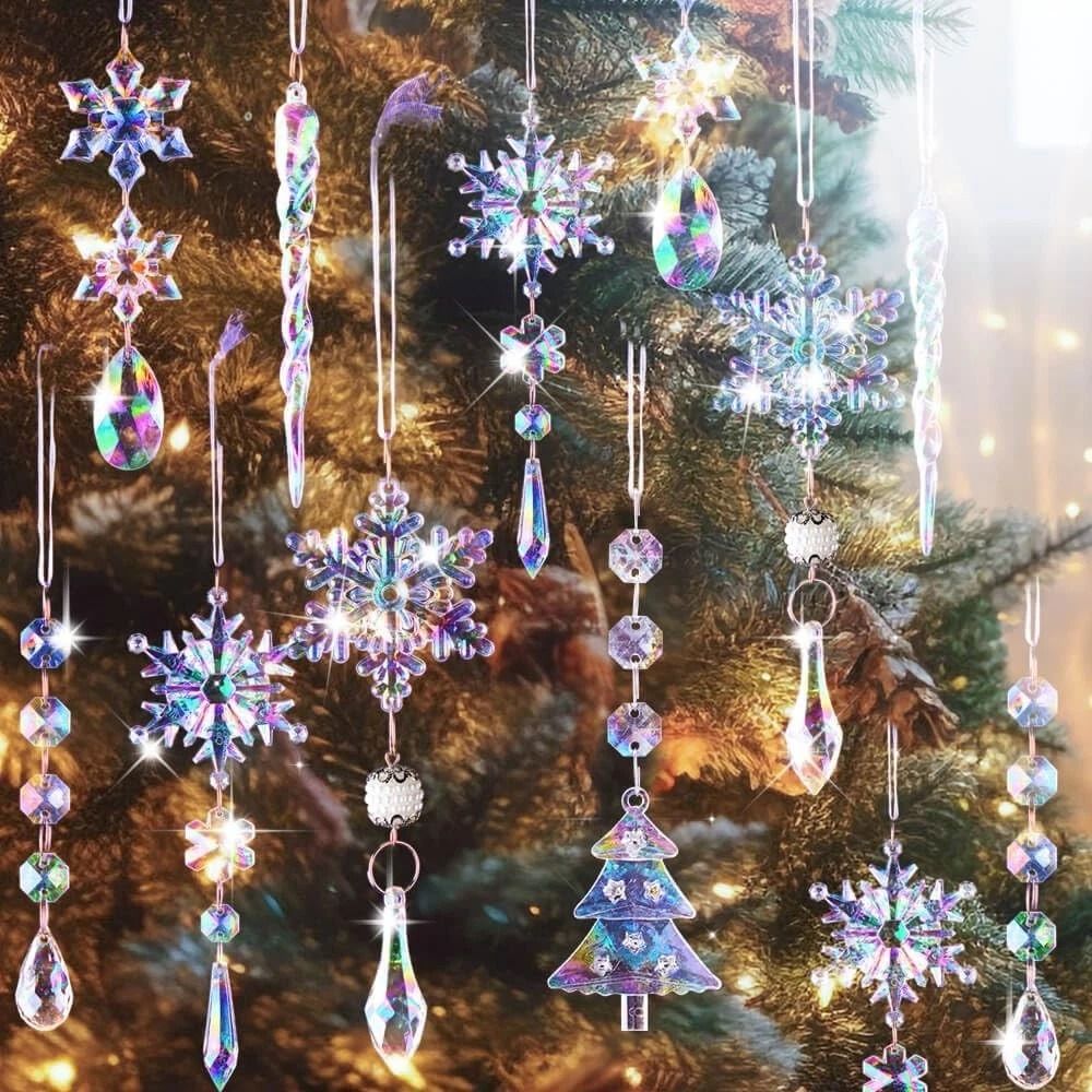 Christmas Ornaments Iridescent Crystal Tree Decoration Perfect Holiday Hanging Decor 4