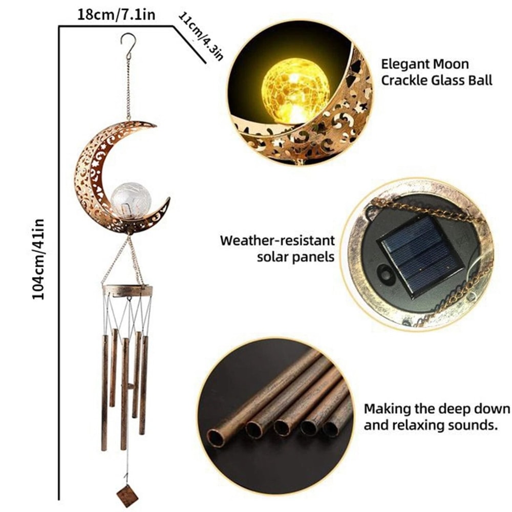 Solar LED Wind Chimes With Crackle Glass Ball Moon Outdoor Solar Lamp For Garden Decor 1