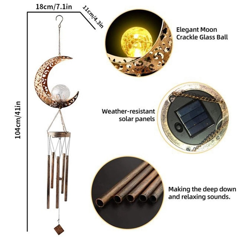 Solar LED Wind Chimes With Crackle Glass Ball Moon Outdoor Solar Lamp For Garden Decor 1