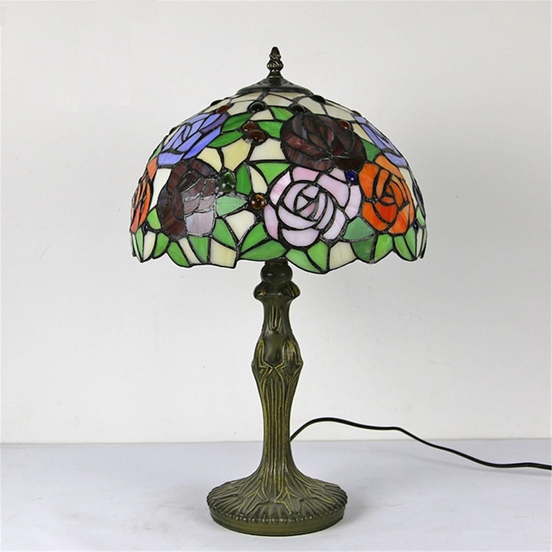 Rose Flower Tiffany Stained Glass Table Lamp Vintage Desk Light For Home Decor 3