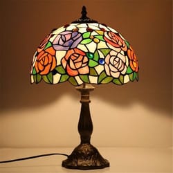 rose flower tiffany stained glass table lamp vintage desk light for home decor