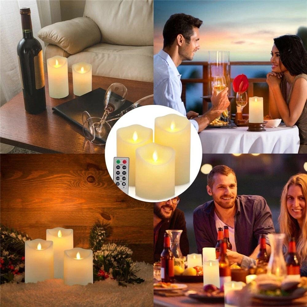 LED Flameless Wax Pillar Candle Battery Operated Remote Control Timer 0