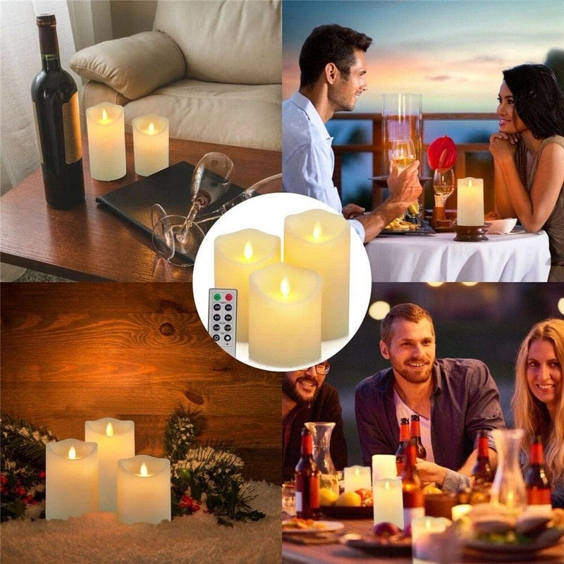 LED Flameless Wax Pillar Candle Battery Operated Remote Control Timer 0