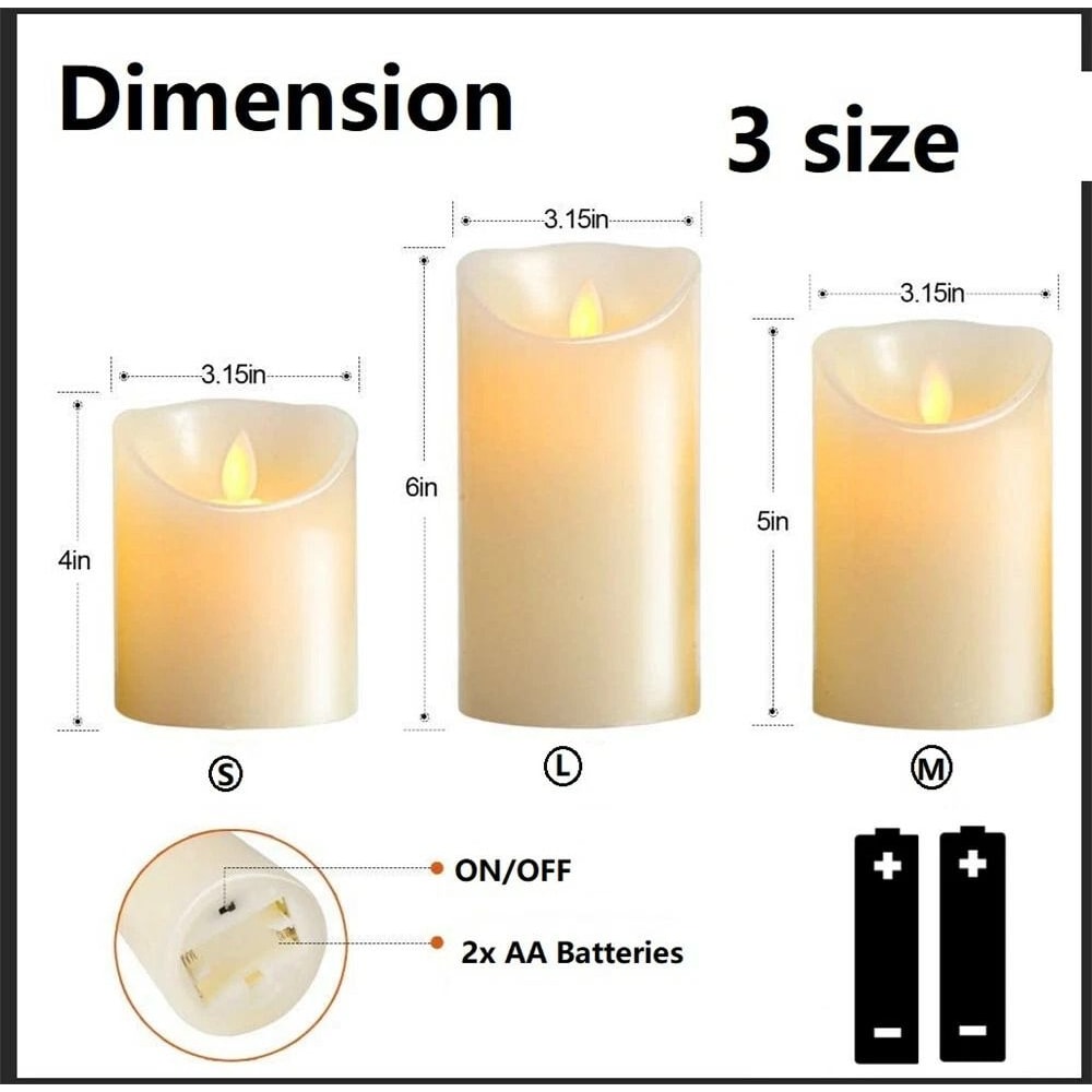 LED Flameless Wax Pillar Candle Battery Operated Remote Control Timer 3