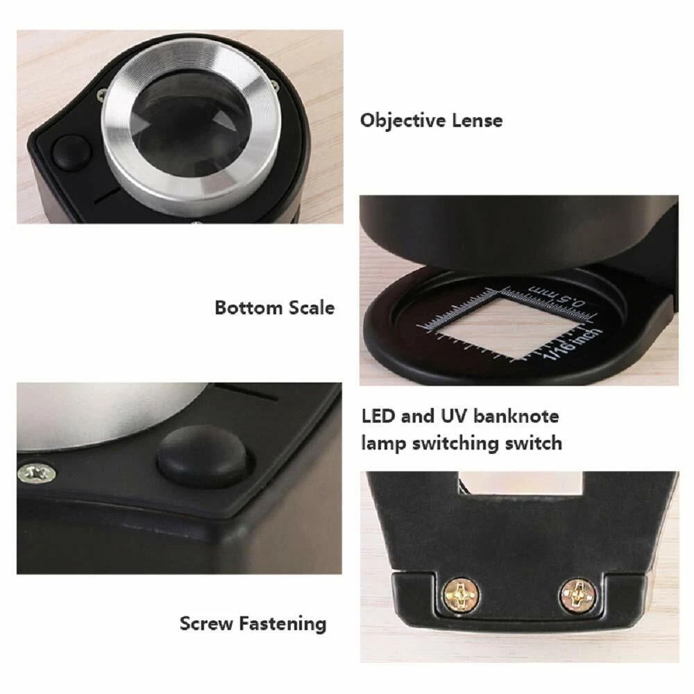 30X Loupe Magnifier With 6 LED Lights Portable Desktop Magnifier For Close Up Inspection Metal Fold 3