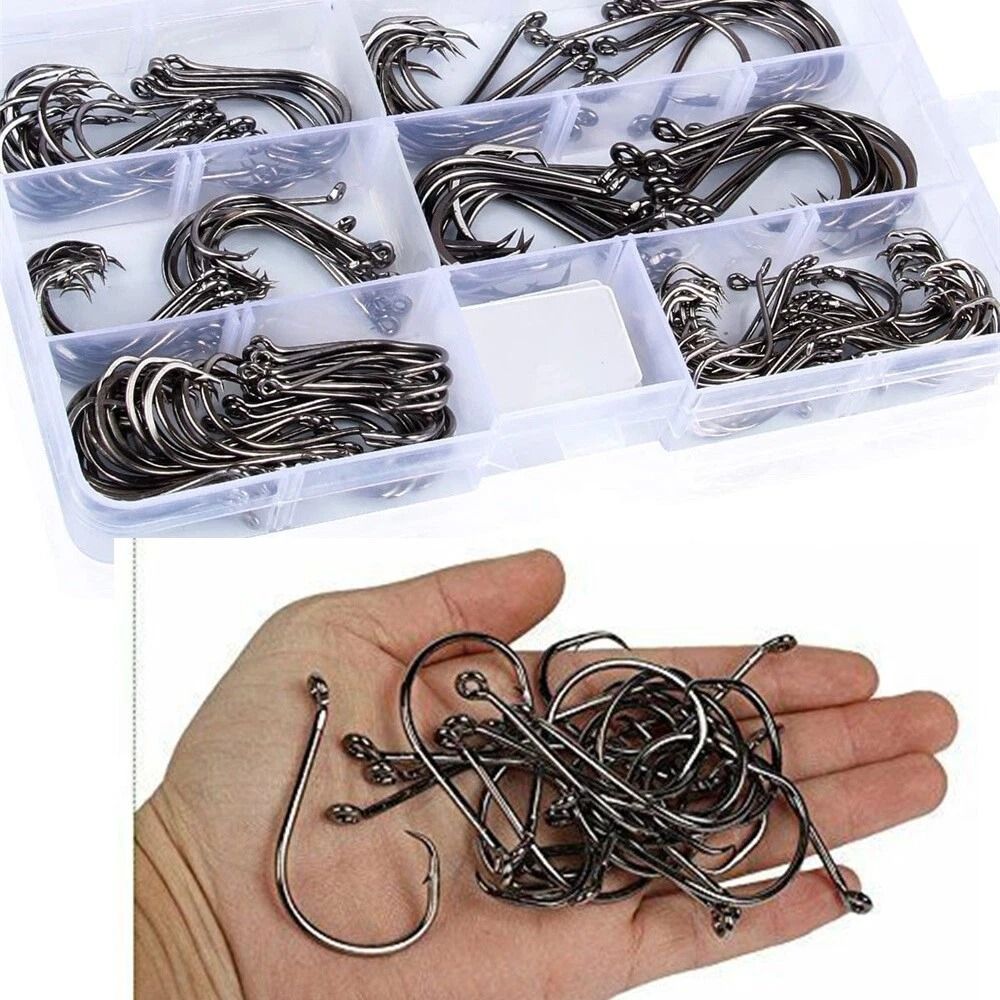 Black High Carbon Steel Offset Circle Fishing Hooks Premium Quality 4