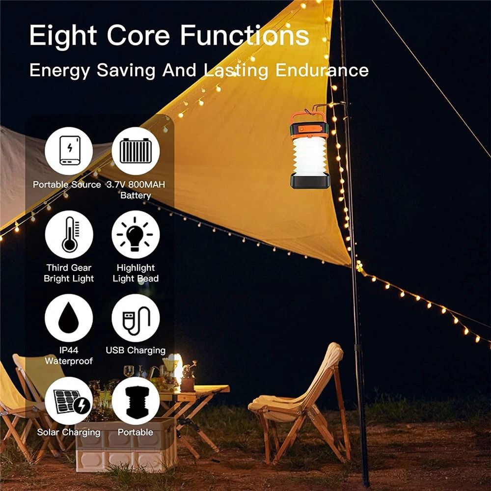 Solar Rechargeable LED Flashlight For Camping Tent Light And Lantern Powerful Torch With USB Rechar 6