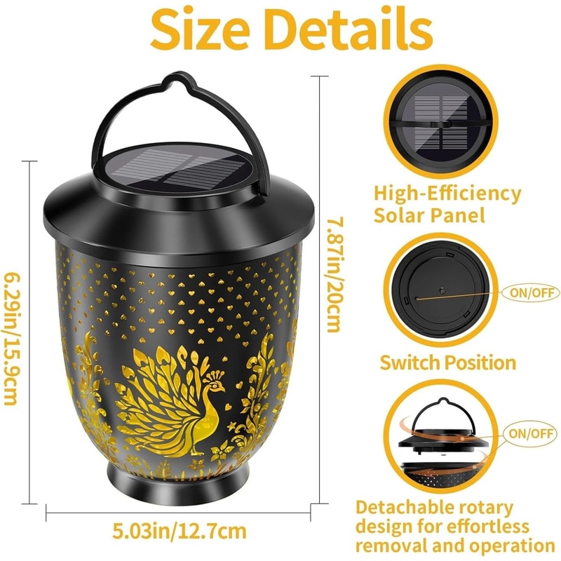 Peacock Solar LED Hanging Lantern Waterproof Outdoor Garden Light 2