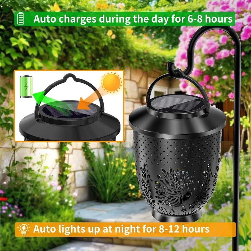 Peacock Solar LED Hanging Lantern Waterproof Outdoor Garden Light 4