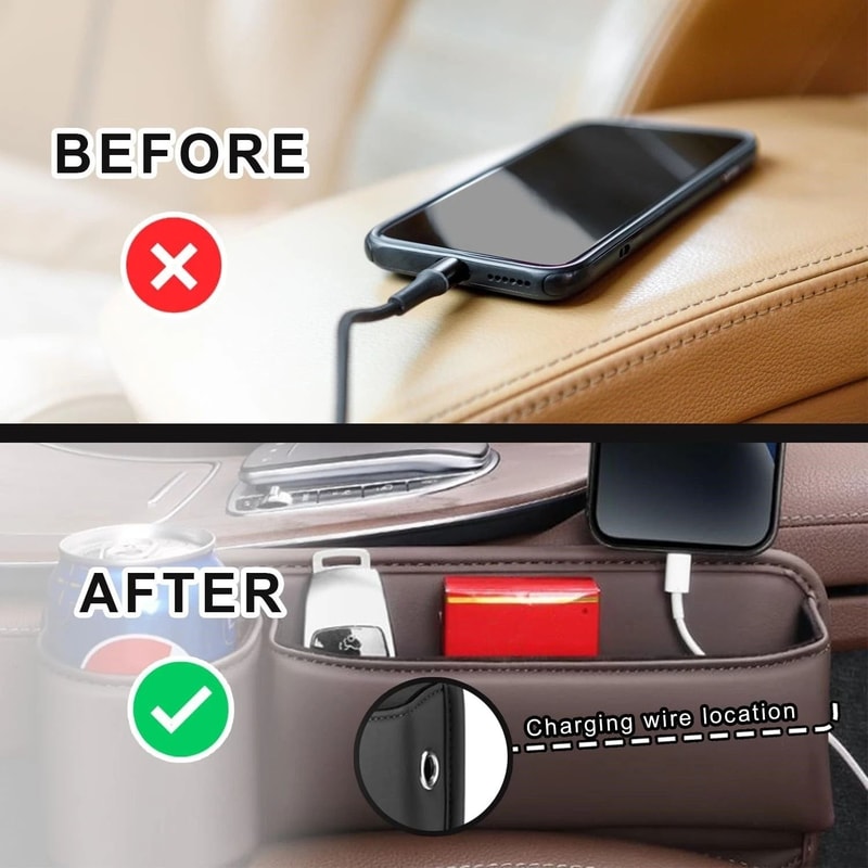 Car Seat Gap Organizer PU Box Storage For Cups Essentials 2