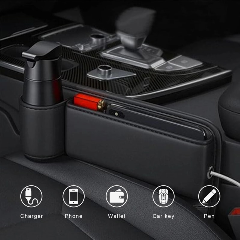 Car Seat Gap Organizer PU Box Storage For Cups Essentials 6