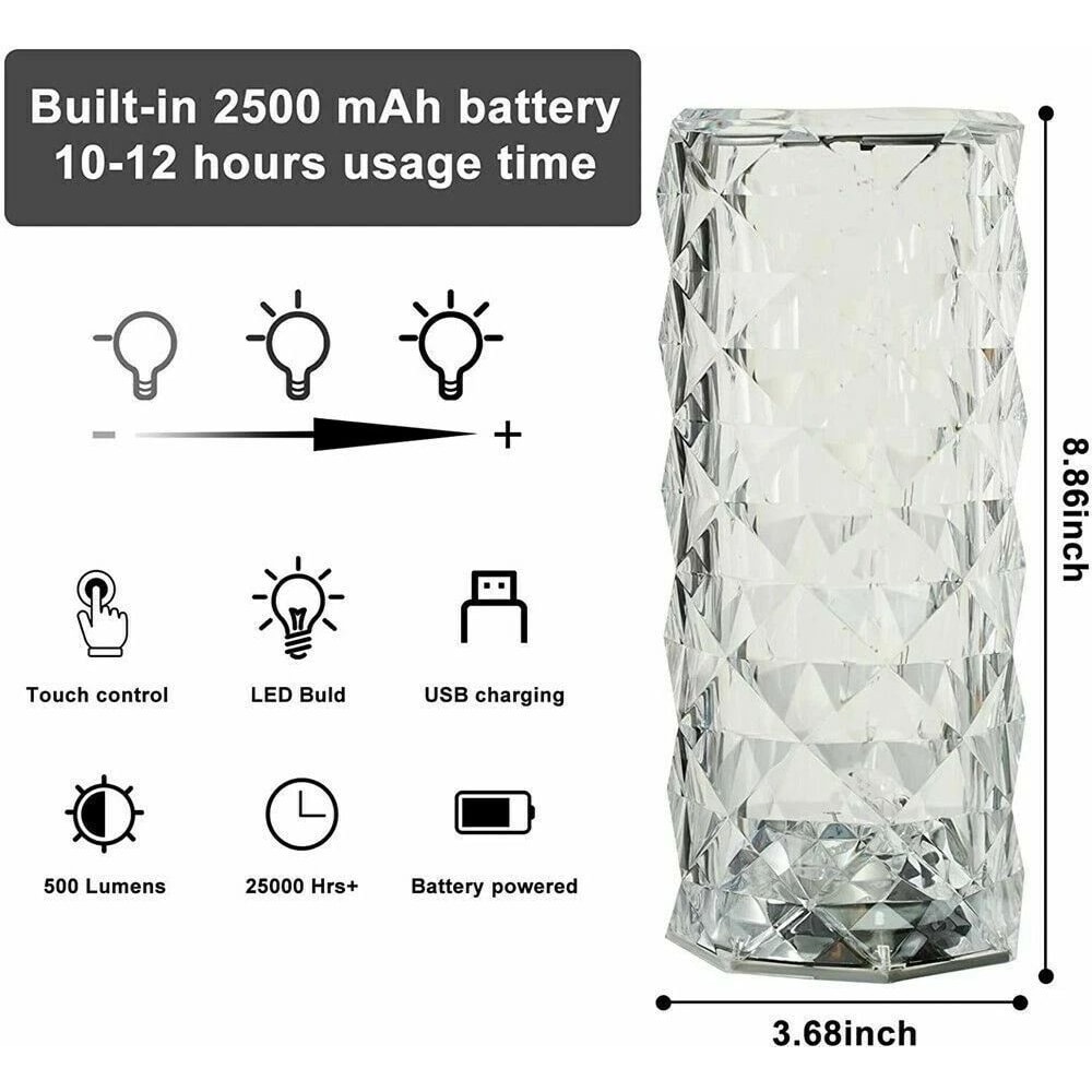 LED Crystal Rose Table Lamp Touch Activated Diamond Night Light For Bedroom Bar 1