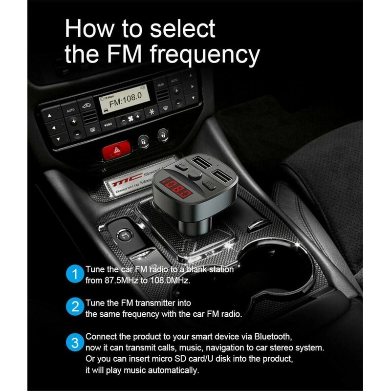 Dual USB Car Charger With Bluetooth Handsfree FM Transmitter 7
