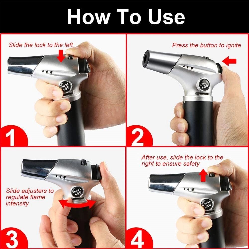 Butane Torch Lighter Adjustable Flame Windproof Refillable Gas Perfect For Welding Outdoor Use 2