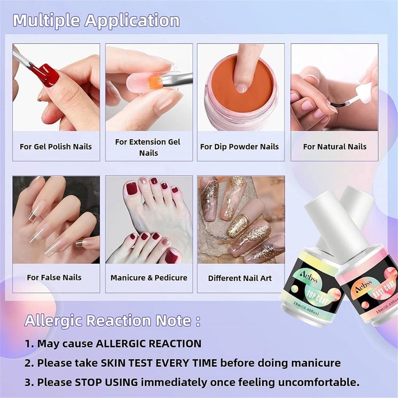 No Wipe Gel Top Coat Base Coat Long Lasting LED Nail Art Kit For DIY Designs 1