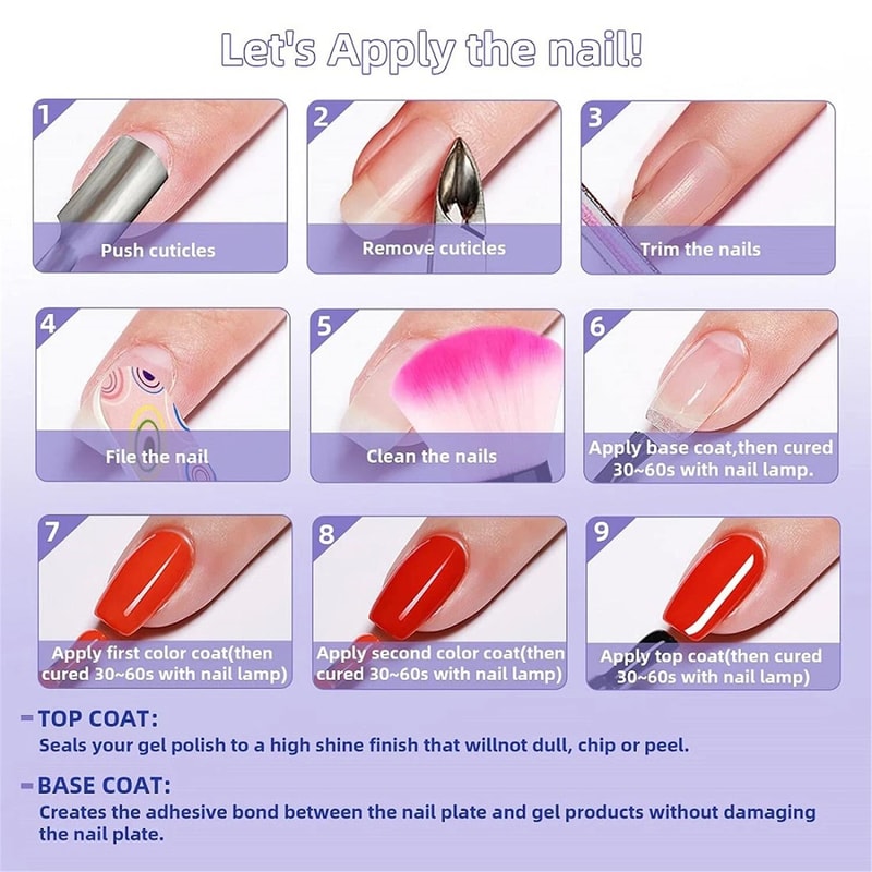 No Wipe Gel Top Coat Base Coat Long Lasting LED Nail Art Kit For DIY Designs 2