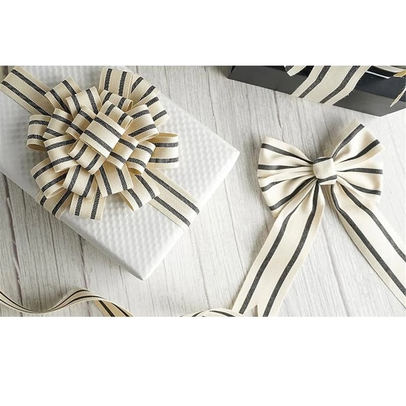 Natural Cotton Striped Ribbon Elegant Ivory Grosgrain For Crafting And Decoration 3