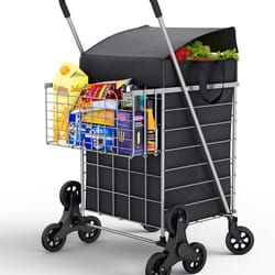heavy duty folding shopping cart with double baskets for easy transport