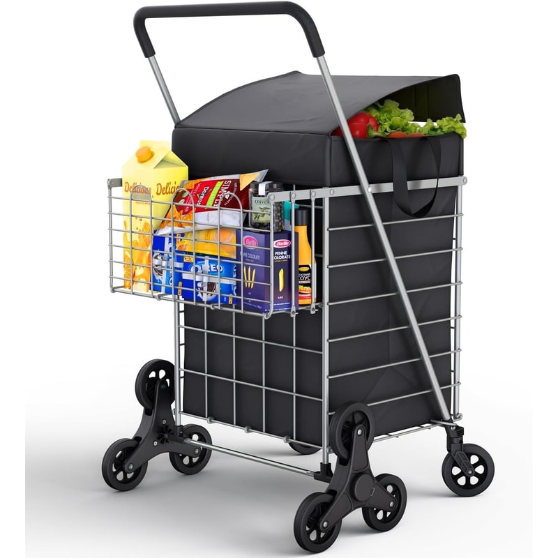 Heavy Duty Folding Shopping Cart With Double Baskets For Easy Transport 0