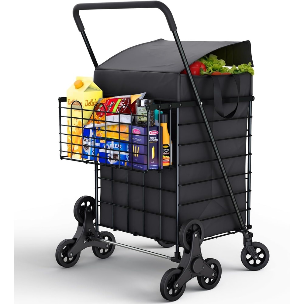 Heavy Duty Folding Shopping Cart With Double Baskets For Easy Transport 1