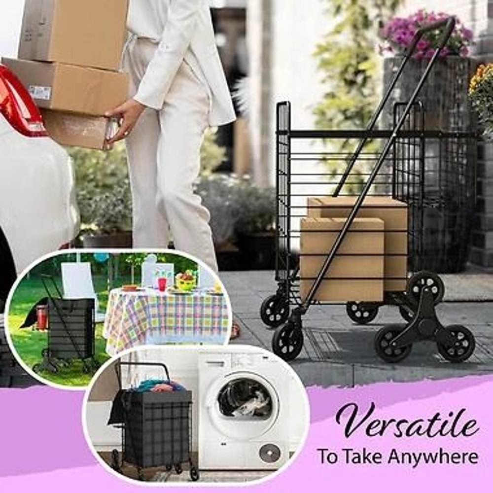 Heavy Duty Folding Shopping Cart With Double Baskets For Easy Transport 3